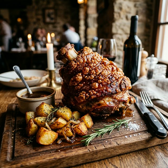 Ciolan de porc cu cartofi ca acasă și sos