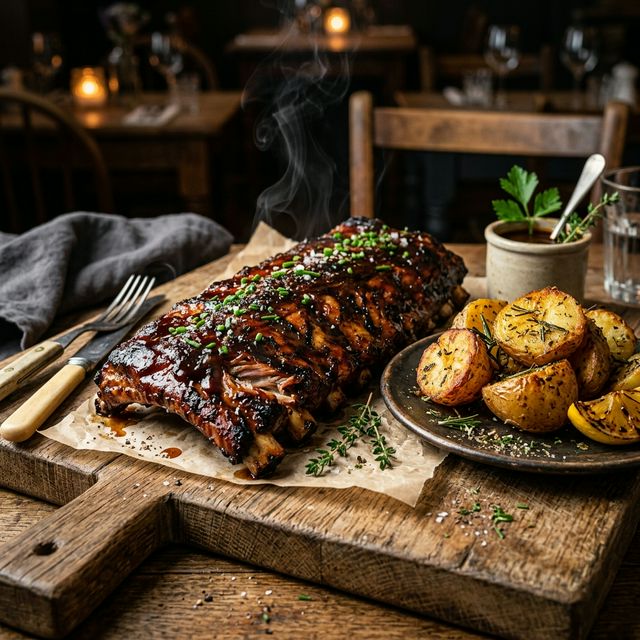 Costite de porc cu cartofi ca acasă și sos